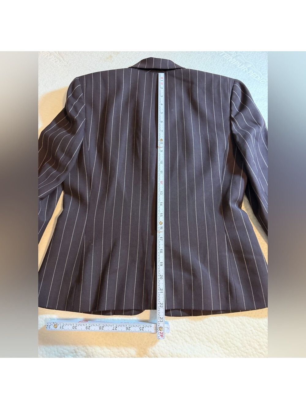 Lauren Ralph Lauren Classic Blazer 3 Button Wool Brown and Tan Pinstripe Jacket - Picture 9 of 12